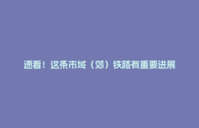速看！这条市域（郊）铁路有重要进展