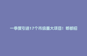 一季度引进17个市级重大项目！郫都招商引资跑出“加速度”