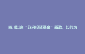 四川出台“政府投资基金”新政，如何为基金发展赋能增效？